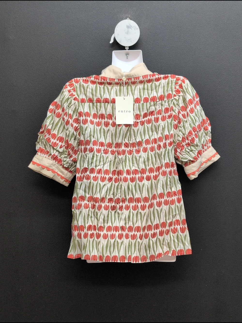 Entro Floral Pattern Cuff Band Puff Sleeve Pullover Blouse Women Top Medium Ecru - Picture 4 of 8